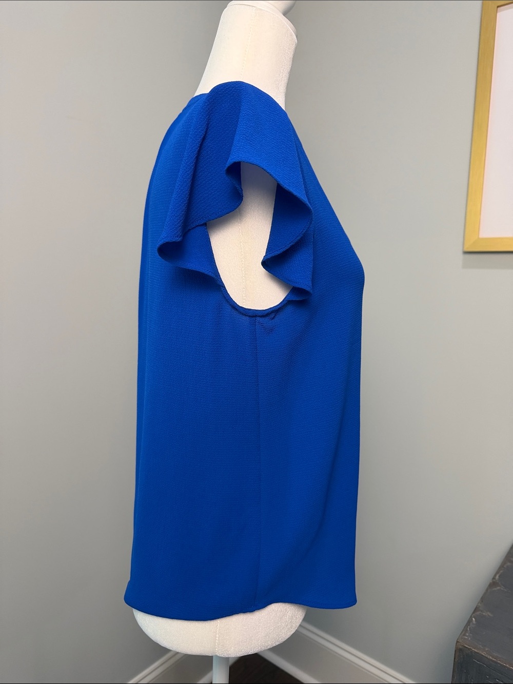 Calvin Klein Cobalt Blue Short Sleeve Split-Neck Blouse. Size Small. - Picture 4 of 7